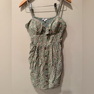 AUW Green Floral Mini Dress with Buttons